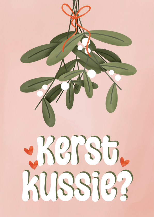 Kerstkaarten - Kerstkaartje met mistletoe en kerstkussie roze