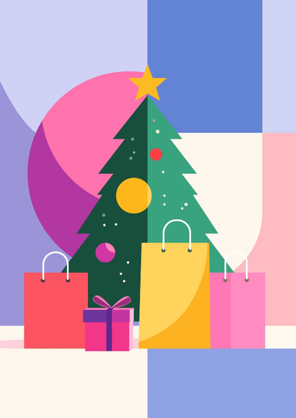 Kerstkaartje modern kerstboom met tasjes en cadeaus bonprix - Kerstkaarten Kerstkaarten - Kerstkaartje modern kerstboom met tasjes en cadeaus bonprix