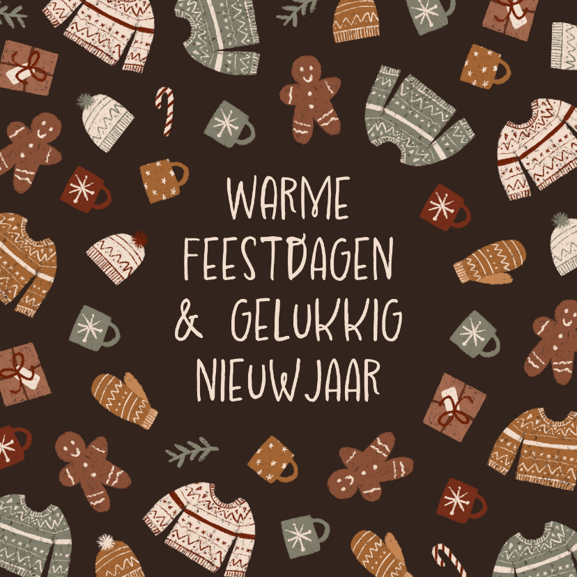 Kerstkaartje patroontje winterse accessoires illustratie - Kerstkaarten Kerstkaarten - Kerstkaartje patroontje winterse accessoires illustratie