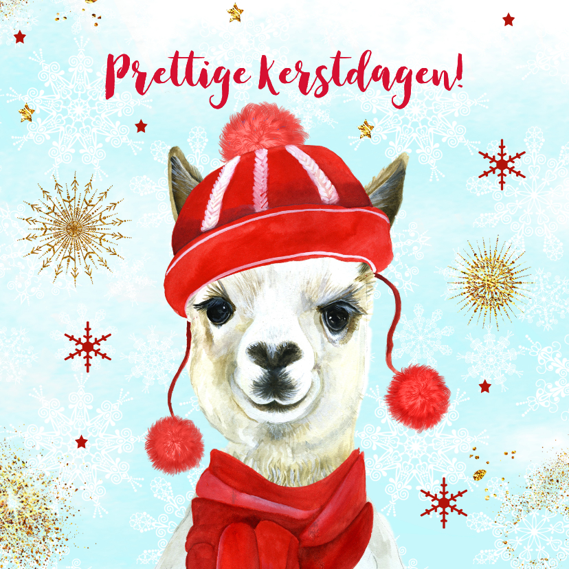Kerstlama met muts - Kerstkaarten Kerstkaarten - Kerstlama met muts