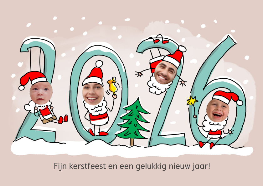 Kerstkaarten - Kerstmannetjes fotocollage met 4 foto's 