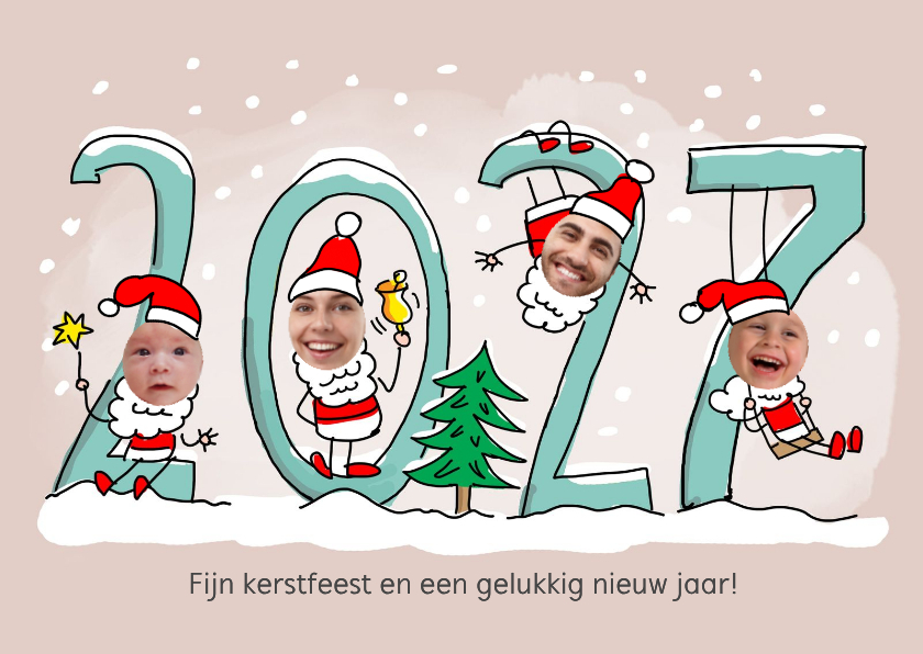 Kerstmannetjes fotocollage met 4 foto's - Kerstkaarten Kerstkaarten - Kerstmannetjes fotocollage met 4 foto's