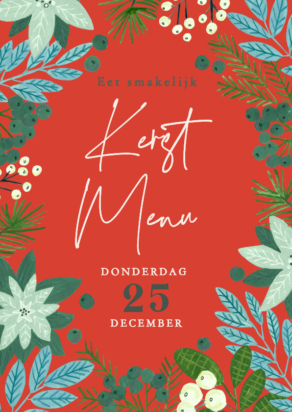 Kerstmenu botanisch bloemen poinsettia - Kerstkaarten Kerstkaarten - Kerstmenu botanisch bloemen poinsettia