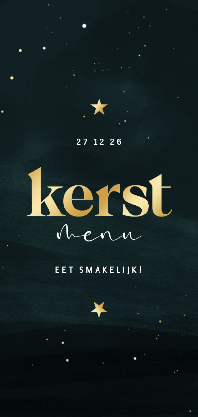 Kerstmenu donkergroen met sterren - Kerstkaarten Kerstkaarten - Kerstmenu donkergroen met sterren