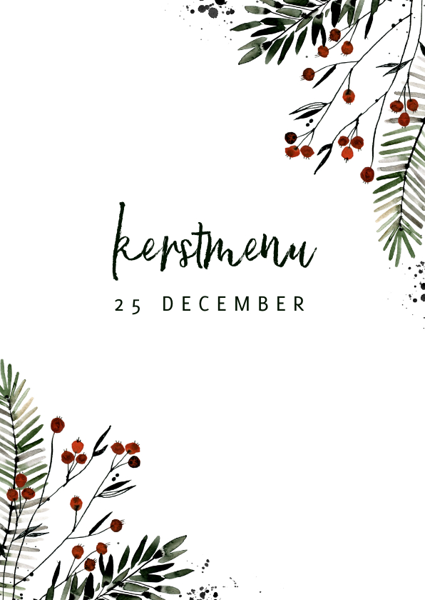 Kerstkaarten - Kerstmenu kaart bessentakjes