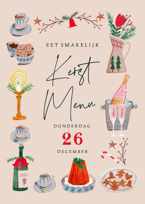 Kerstkaarten - Kerstmenu kerst doodles illustratie eten en drinken