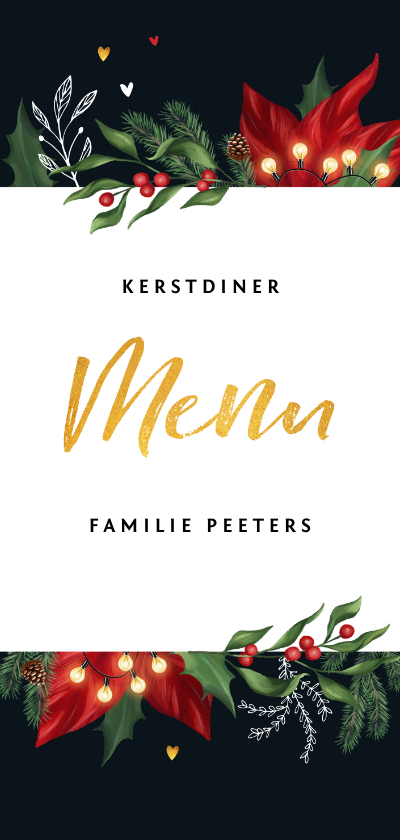 Kerstkaarten - Kerstmenu kerstdiner stijlvol met winterse elementen