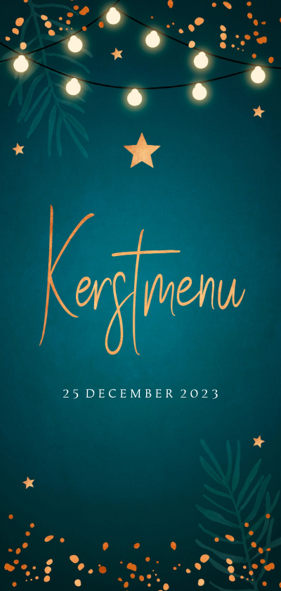 Kerstmenukaart blauw confetti goudlook - Kerstkaarten Kerstkaarten - Kerstmenukaart blauw confetti goudlook