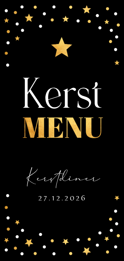 Kerstmenukaart zwart goudlook sterren - Kerstkaarten Kerstkaarten - Kerstmenukaart zwart goudlook sterren