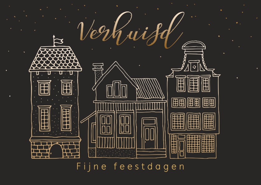 Kerstverhuiskaart huisje met goudlook - Kerstkaarten Kerstkaarten - Kerstverhuiskaart huisje met goudlook
