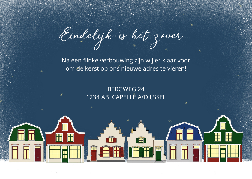 Kerstkaarten - Kerstverhuiskaart met Hollandse huisjes