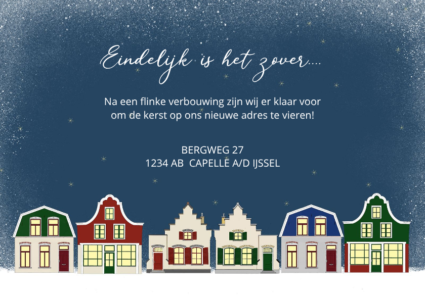 Kerstverhuiskaart met Hollandse huisjes - Kerstkaarten Kerstkaarten - Kerstverhuiskaart met Hollandse huisjes