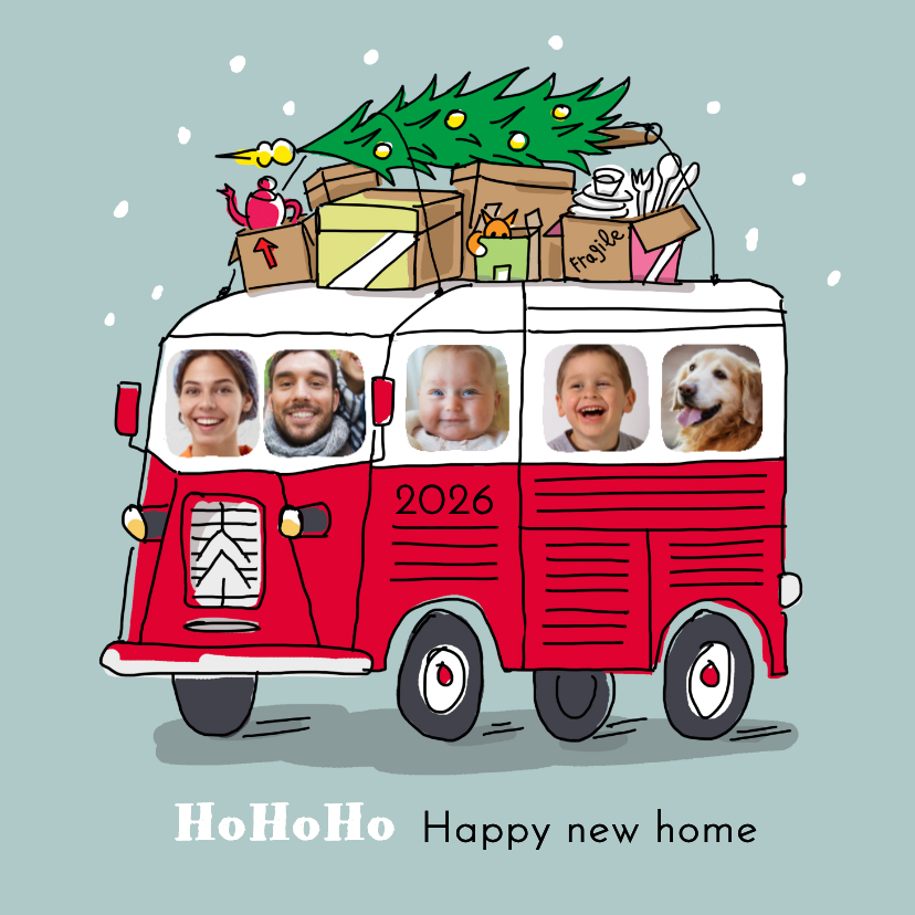 Kerstverhuiskaart met HY busje en foto's - Kerstkaarten Kerstkaarten - Kerstverhuiskaart met HY busje en foto's