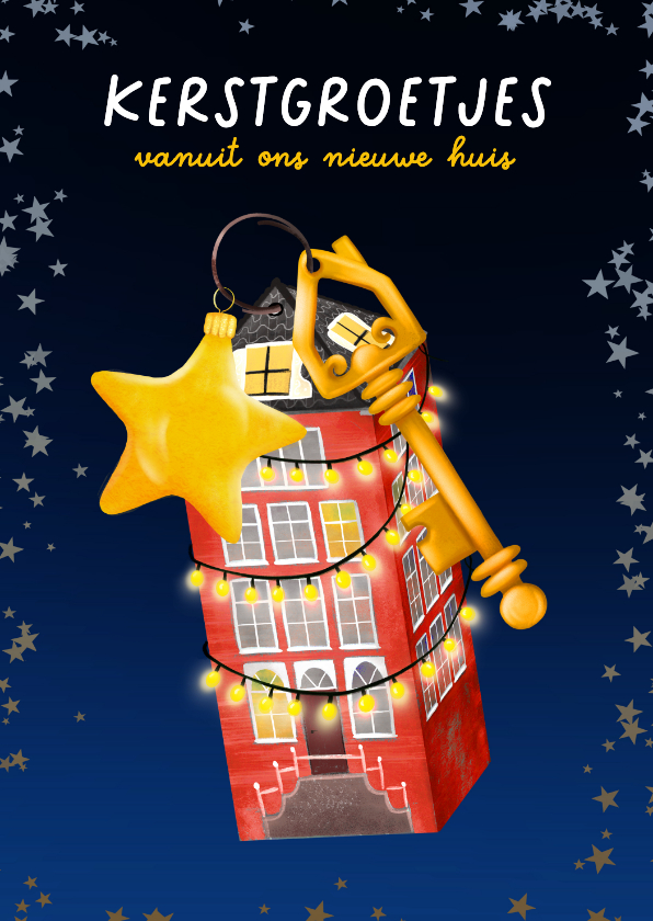 Kerstverhuiskaart met sleutel en huisje - Kerstkaarten Kerstkaarten - Kerstverhuiskaart met sleutel en huisje