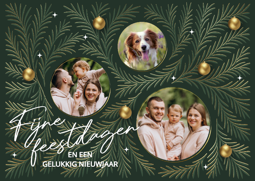 Kerstkaarten - Klassiek kerstkaart foto collage groen met goud