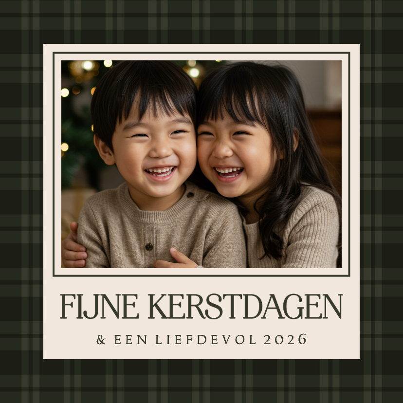 Klassiek kerstkaartje ruitjespatroon groen met foto - Kerstkaarten Kerstkaarten - Klassiek kerstkaartje ruitjespatroon groen met foto