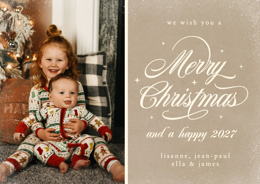 Kerstkaarten - Klassieke kerstkaart met sierlijke letters en eigen foto