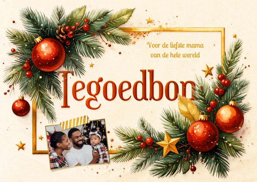 Kerstkaarten - Klassieke tegoedbon bedankt met kerstballen 