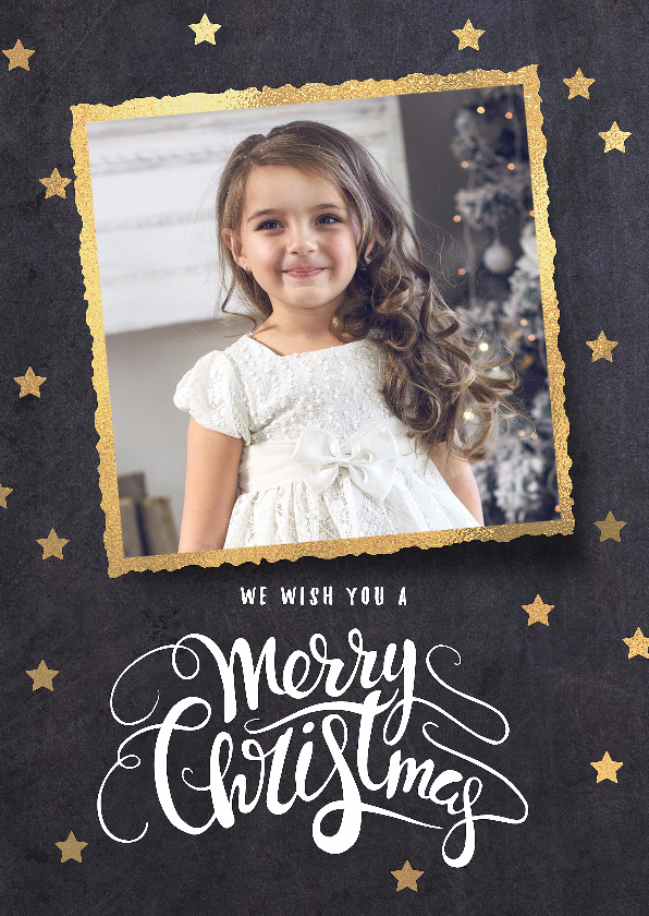Klassieke zwarte kerstkaart gouden lijst - Kerstkaarten Kerstkaarten - Klassieke zwarte kerstkaart gouden lijst