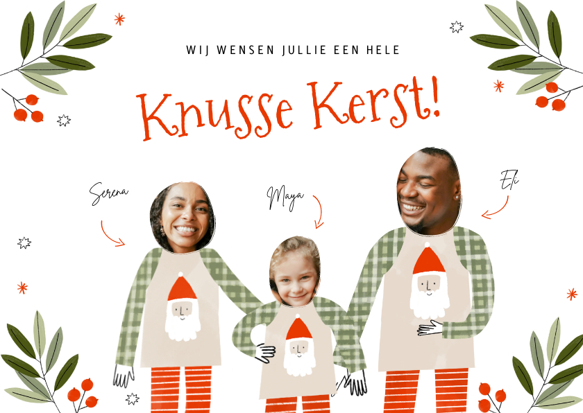 Kerstkaarten - Knusse kerstkaart gezin pyjama's en foto's