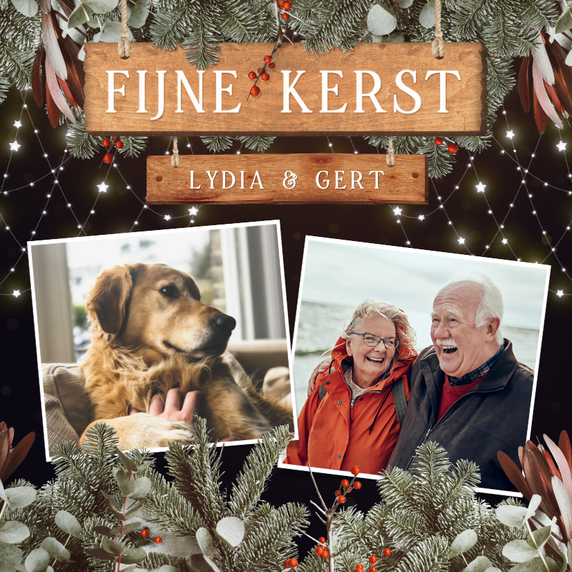 Knusse kerstkaart met kersttakjes lampjes en foto - Kerstkaarten Kerstkaarten - Knusse kerstkaart met kersttakjes lampjes en foto