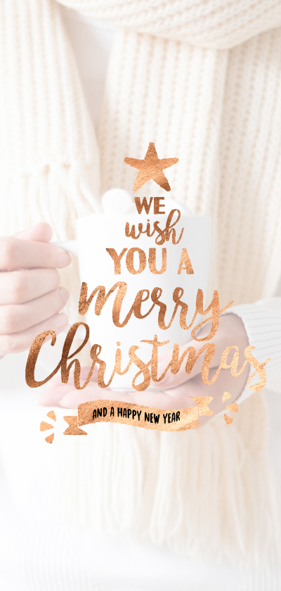 Koperen kerstkaart met tekst in de vorm van een kerstboom - Kerstkaarten Kerstkaarten - Koperen kerstkaart met tekst in de vorm van een kerstboom