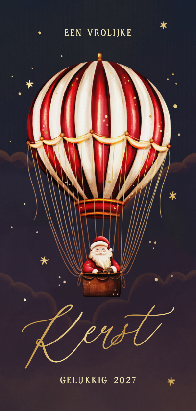 Langwerpige kerstkaart kerstman in een luchtballon - Kerstkaarten Kerstkaarten - Langwerpige kerstkaart kerstman in een luchtballon