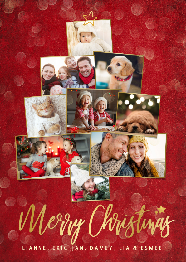 Leuke kerstkaart met een fotocollage in vorm van kerstboom - Kerstkaarten Kerstkaarten - Leuke kerstkaart met een fotocollage in vorm van kerstboom