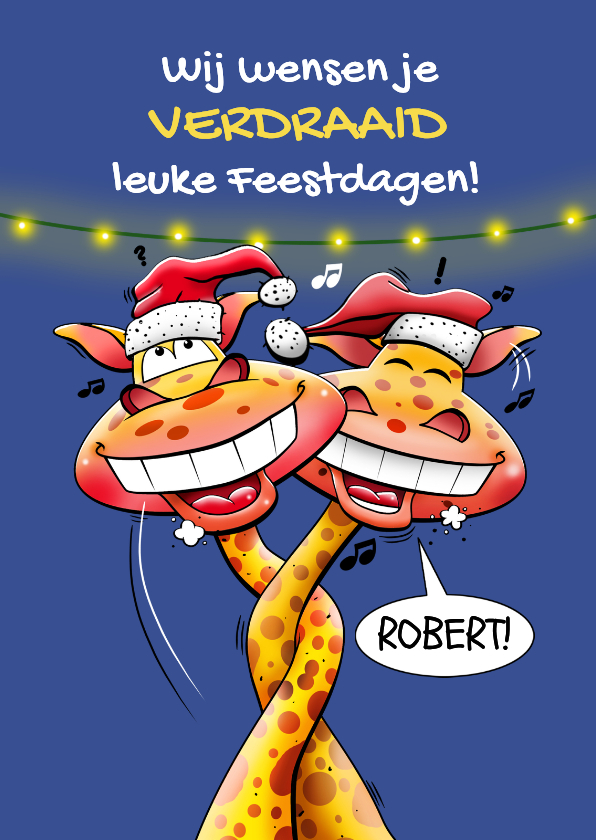Kerstkaarten - Leuke kerstkaart met giraffen met verdraaide nekken
