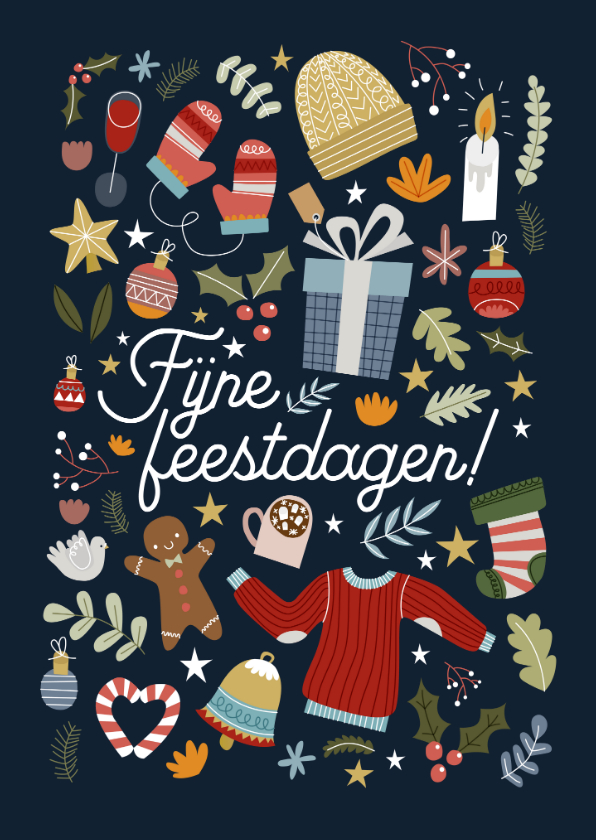 Kerstkaarten - Leuke kerstkaart met vrolijke illustraties en typografie