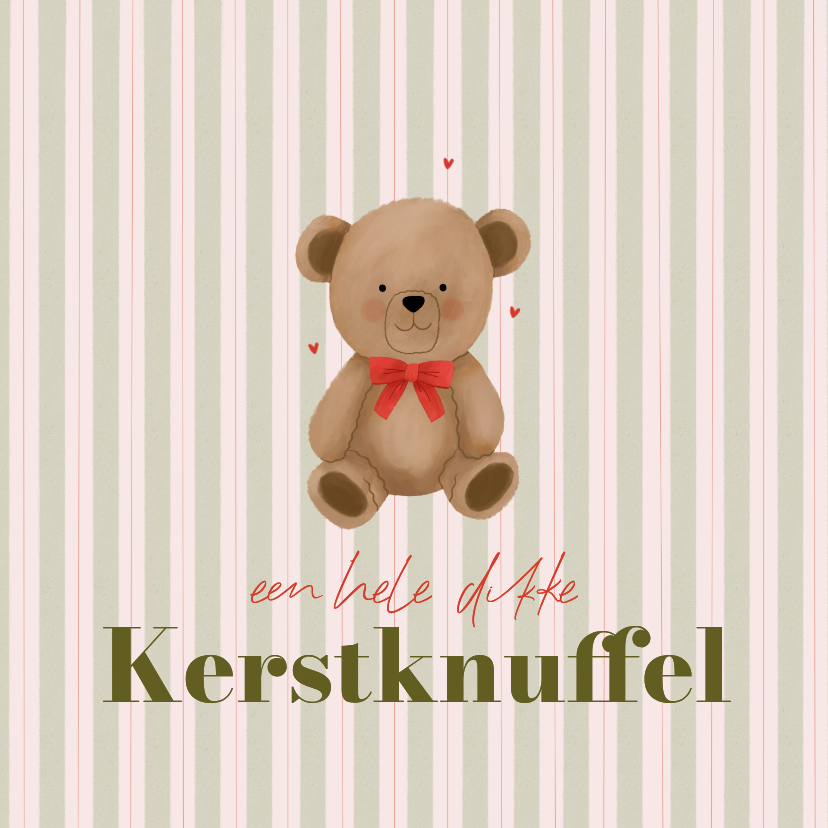 Lief kerstkaartje beer met strik strepen kerstknuffel - Kerstkaarten Kerstkaarten - Lief kerstkaartje beer met strik strepen kerstknuffel