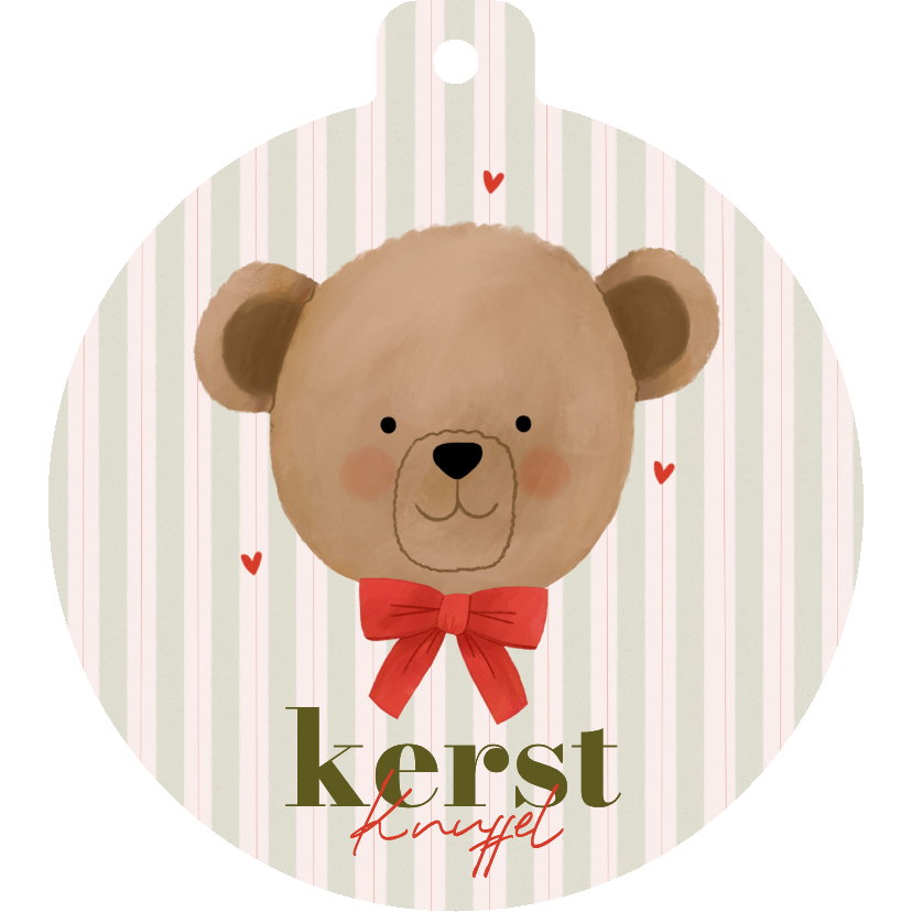 Lief kerstkaartje kerstbal vorm knuffel beer met strik - Kerstkaarten Kerstkaarten - Lief kerstkaartje kerstbal vorm knuffel beer met strik