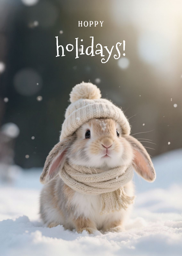 Lief kerstkaartje met schattig konijntje hoppy holidays - Kerstkaarten Kerstkaarten - Lief kerstkaartje met schattig konijntje hoppy holidays