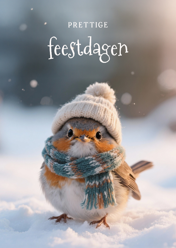 Lief kerstkaartje met schattig roodborstje fijne feestdagen - Kerstkaarten Kerstkaarten - Lief kerstkaartje met schattig roodborstje fijne feestdagen