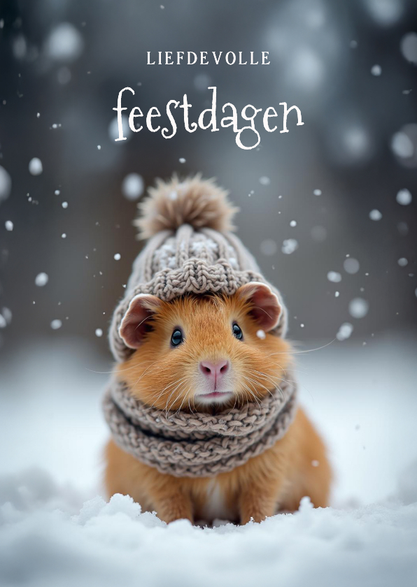 Kerstkaarten - Lief kerstkaartje met schattige cavia liefdevolle feestdagen