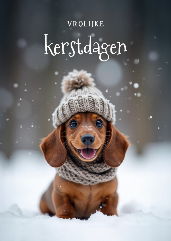 Lief kerstkaartje met vrolijke teckel vrolijke feestdagen - Kerstkaarten Kerstkaarten - Lief kerstkaartje met vrolijke teckel vrolijke feestdagen