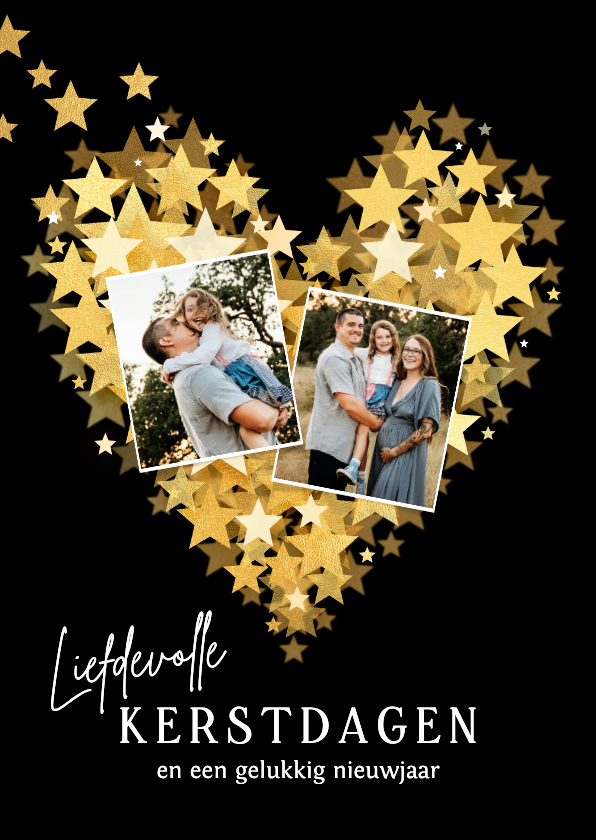Lief kerstkaartje sterren hart goud met foto's - Kerstkaarten Kerstkaarten - Lief kerstkaartje sterren hart goud met foto's