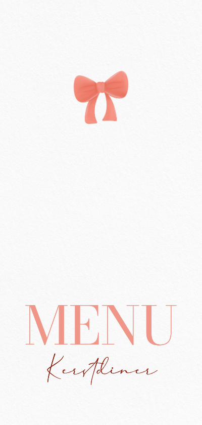 Lief menukaartje kerst met rood strikje - Kerstkaarten Kerstkaarten - Lief menukaartje kerst met rood strikje