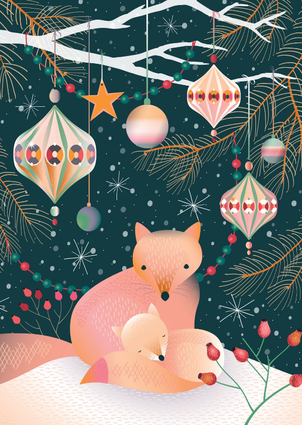 Lief slapend vosje kerstkaart - Kerstkaarten Kerstkaarten - Lief slapend vosje kerstkaart