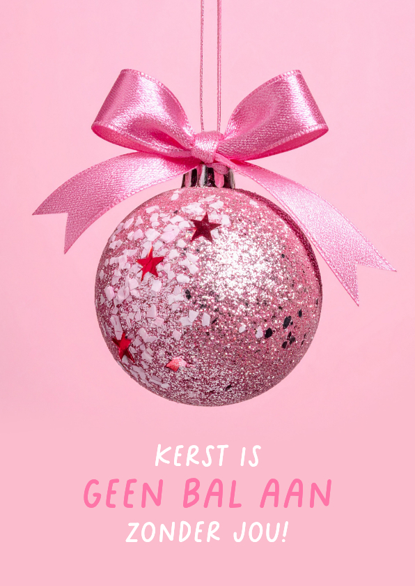 Kerstkaarten - Liefdevol en grappige kerstkaart met kerstbal en strik