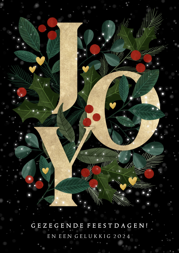 Liefdevolle Christelijke kerstkaart Joy, takjes & hartjes - Kerstkaarten Kerstkaarten - Liefdevolle Christelijke kerstkaart Joy, takjes & hartjes