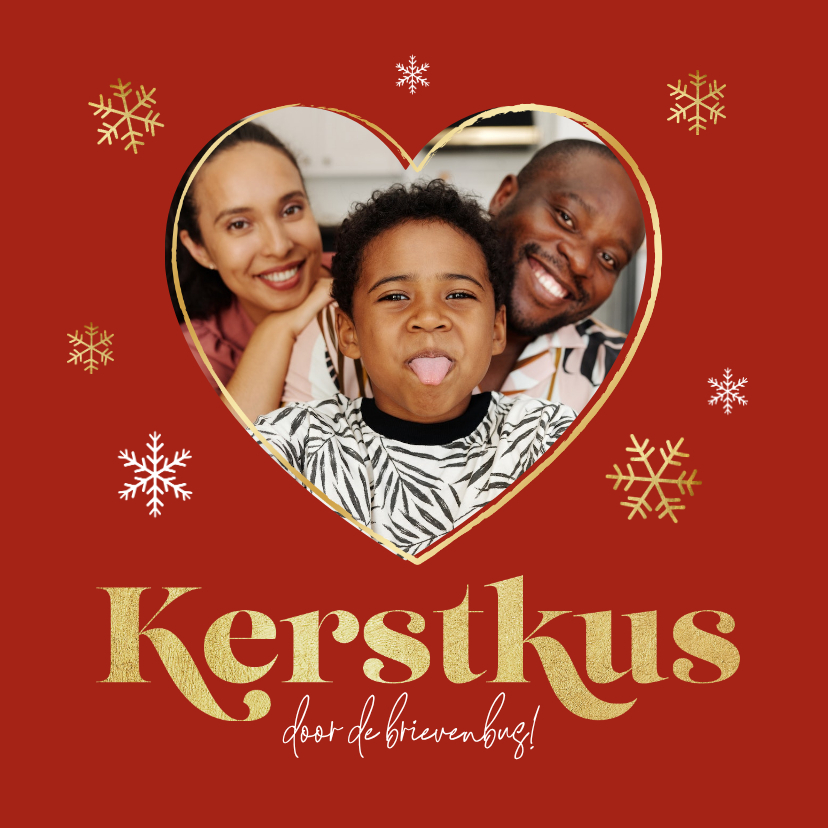 Liefdevolle kerstkaart hartje goud sneeuw kerstkus foto - Kerstkaarten Kerstkaarten - Liefdevolle kerstkaart hartje goud sneeuw kerstkus foto