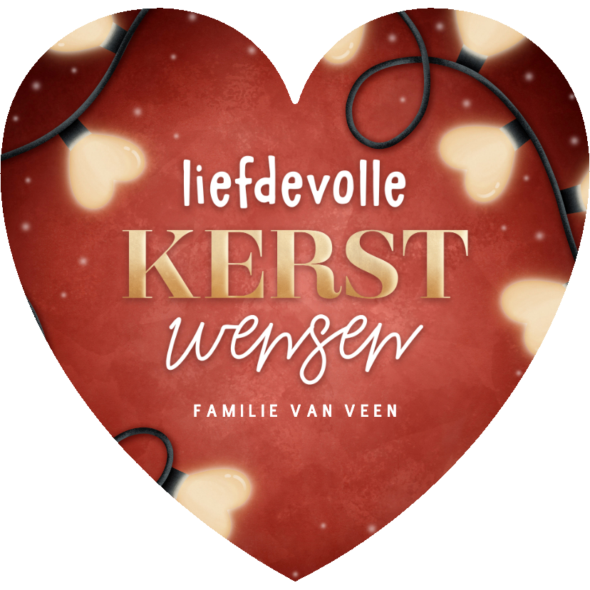 Liefdevolle kerstkaart kerstlampjes in hartvorm & typografie - Kerstkaarten Kerstkaarten - Liefdevolle kerstkaart kerstlampjes in hartvorm & typografie
