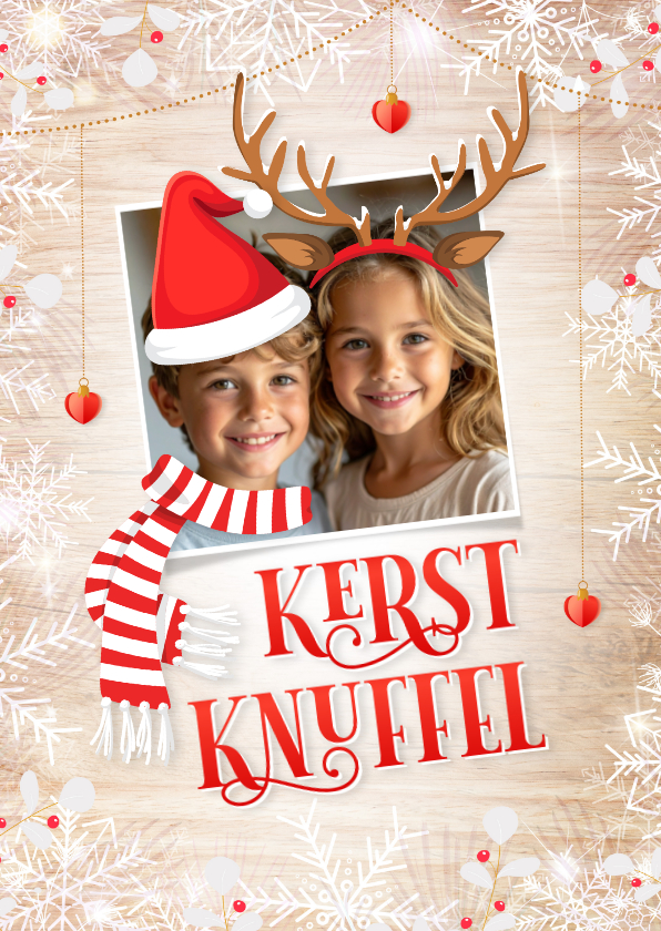 Lieve grappige kerstkaart met kerstknuffel en kerst props - Kerstkaarten Kerstkaarten - Lieve grappige kerstkaart met kerstknuffel en kerst props