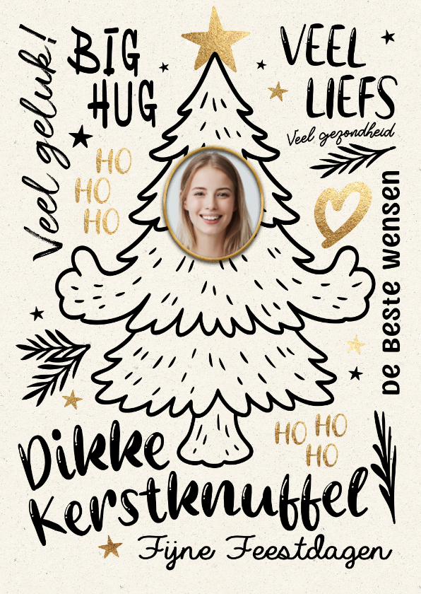 Kerstkaarten - Lieve kerstkaart knuffel kerstboom met foto