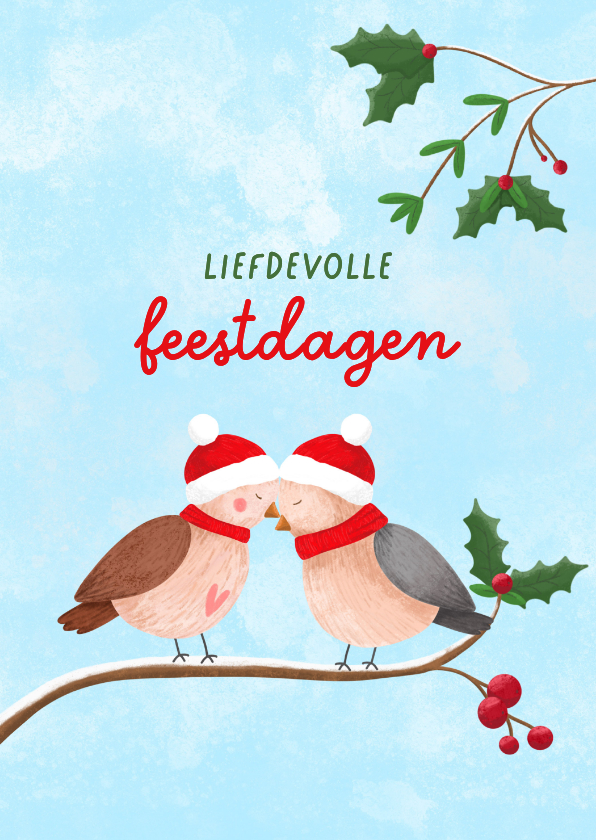 Kerstkaarten - Lieve kerstkaart met illustratie van twee musjes in winter