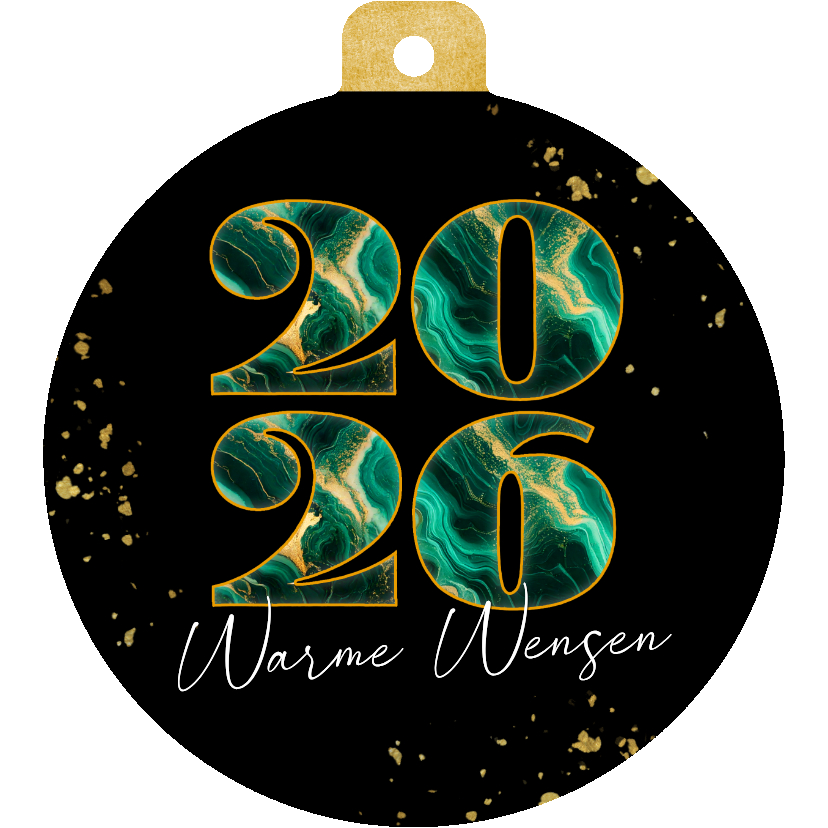 Kerstkaarten - Luxe kerstkaart kerstbal marmer jaartal zwart en groen