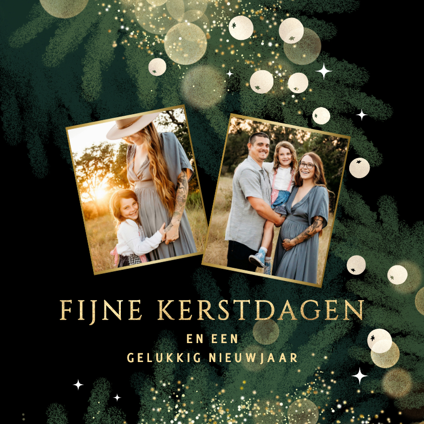Kerstkaarten - Luxe kerstkaart met twee foto’s en gouden accenten