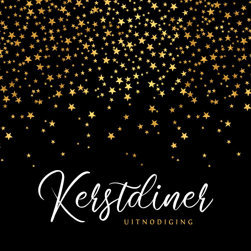 Kerstkaarten - luxe uitnodiging kerstdiner sterren goud confetti