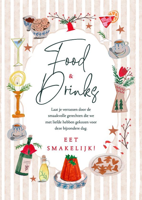 Kerstkaarten - Menukaart doodles kerstdiner maaltijden en dranken